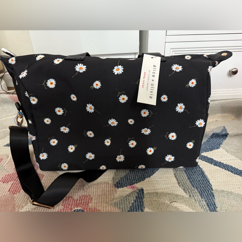 Alice + Olivia Black and White Crossbody Bag with Floral Design